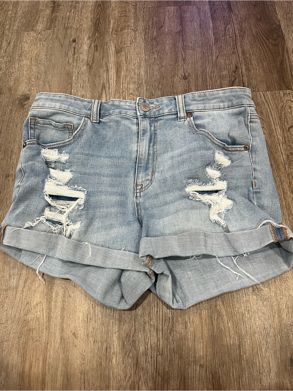 Aeropostale Light Blue Distressed Rolled Cuff Jean Shorts